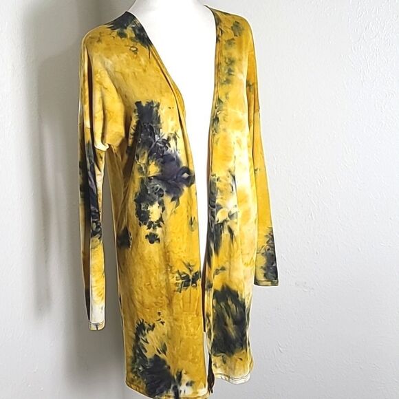 VIBE Gold, White & Navy Blue Tie-dye Long Cardigan, Size Medium - Picture 2 of 9